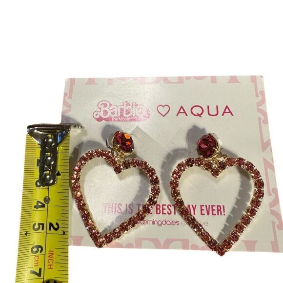 NWT Barbie the Movie Pink Crystal Open heart Earrings in 14K Gold Plated - Picture 4 of 6